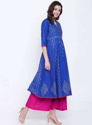 Blue printed cotton kurtas-and-kurtis 4