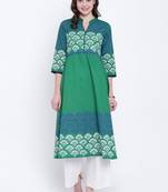 Green printed cotton kurtas-and-kurtis