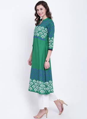 Green printed cotton kurtas-and-kurtis 2