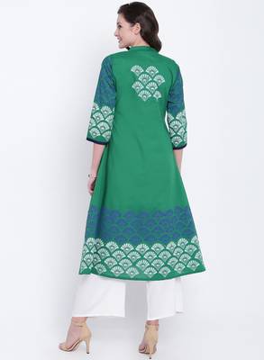 Green printed cotton kurtas-and-kurtis 3