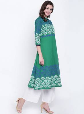 Green printed cotton kurtas-and-kurtis 4