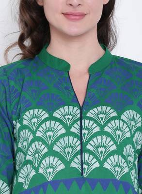 Green printed cotton kurtas-and-kurtis 5