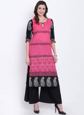 Pink printed cotton kurtas-and-kurtis 1