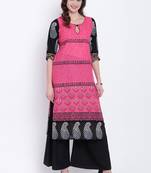 Pink printed cotton kurtas-and-kurtis