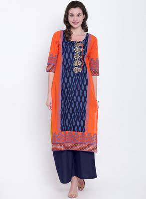 Orange printed cotton kurtas-and-kurtis 1