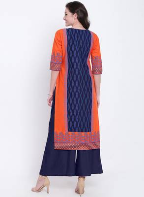 Orange printed cotton kurtas-and-kurtis 3