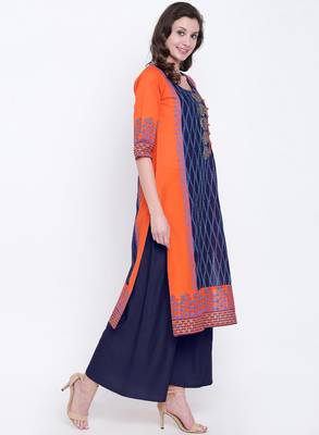 Orange printed cotton kurtas-and-kurtis 4