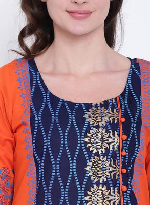 Orange printed cotton kurtas-and-kurtis 5