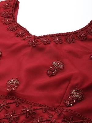 Inddus Red Embellished Net Semi-Stitched Lehenga & Blouse With Dupatta 3