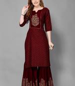 Dark-maroon printed rayon ethnic-kurtis