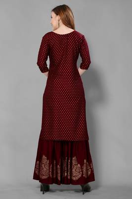Dark-maroon printed rayon ethnic-kurtis 2
