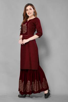 Dark-maroon printed rayon ethnic-kurtis 3