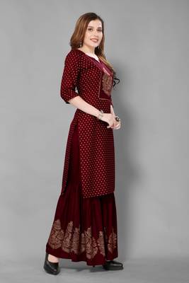 Dark-maroon printed rayon ethnic-kurtis 4
