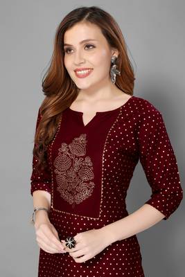 Dark-maroon printed rayon ethnic-kurtis 5