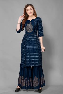 Dark-navy-blue printed rayon ethnic-kurtis 1