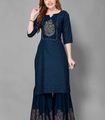 Dark-navy-blue printed rayon ethnic-kurtis