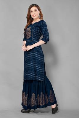Dark-navy-blue printed rayon ethnic-kurtis 3