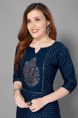 Dark-navy-blue printed rayon ethnic-kurtis 5