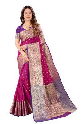 Wine woven art silk sarees saree with blouse 1
