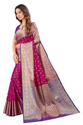 Wine woven art silk sarees saree with blouse 4