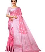 Pink woven art silk sarees saree with blouse