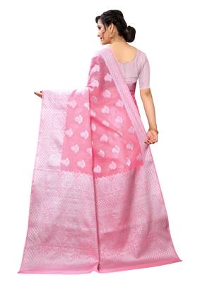 Pink woven art silk sarees saree with blouse 2