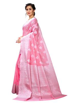 Pink woven art silk sarees saree with blouse 3