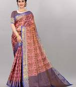 Pink woven cotton silk saree with blouse