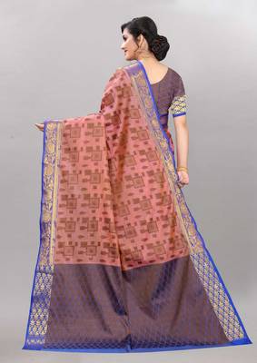 Pink woven cotton silk saree with blouse 2