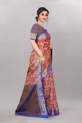 Pink woven cotton silk saree with blouse 3