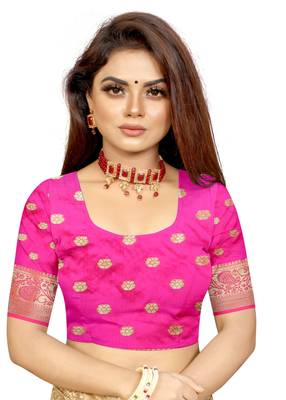 Turquoise woven cotton silk saree with blouse 4