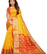 Yellow woven cotton silk saree with blouse