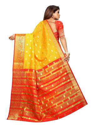 Yellow woven cotton silk saree with blouse 2