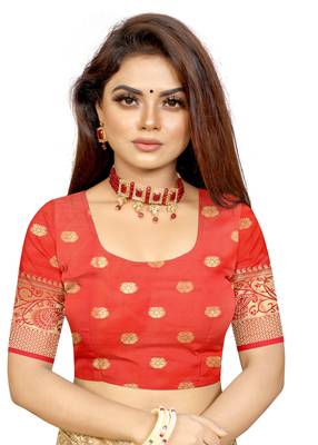 Yellow woven cotton silk saree with blouse 4