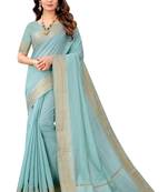Sky blue woven cotton silk saree with blouse