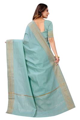Sky blue woven cotton silk saree with blouse 2