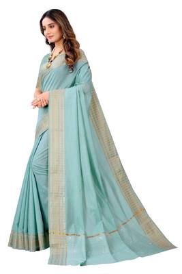 Sky blue woven cotton silk saree with blouse 3