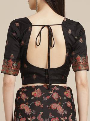 Black woven liva saree with blouse 4